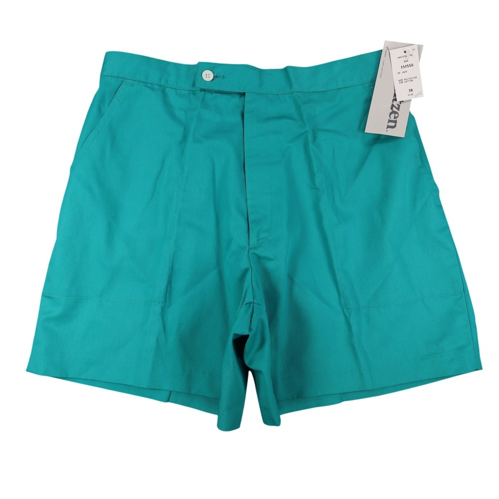 Jantzen Vintage 90s Jade Green Shorts Mens 38 Deadstock NWT Poly Cotton 1M550